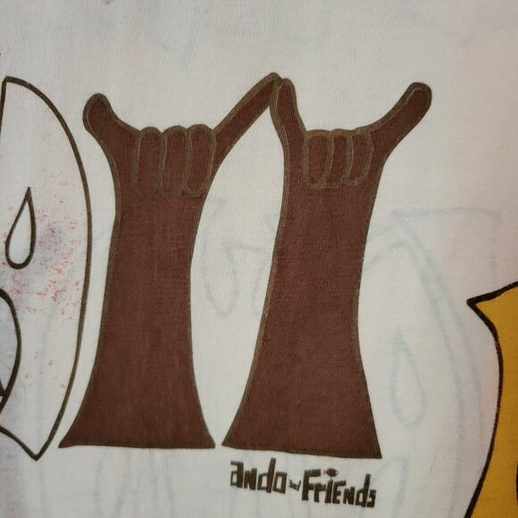 VTG ando & friends Brown & Orange Hawaii Hang Loose Shaka Hand Tan TShirt Med - Picture 5 of 10